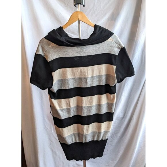 DEB Black Cream Blue Striped Sweater Short Sleeve Tunic Sweater CowlNeck Size 2X - Picture 5 of 5